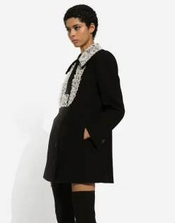 Short wool coat with lace details