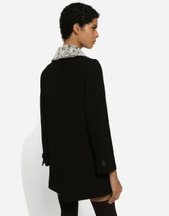 Short wool coat with lace details