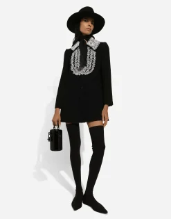 Short wool coat with lace details