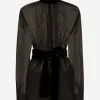 Short wool crepe and organza dress