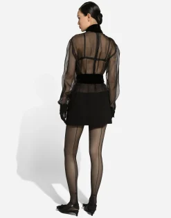 Short wool crepe and organza dress