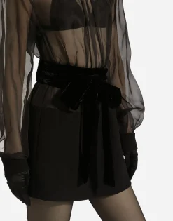 Short wool crepe and organza dress
