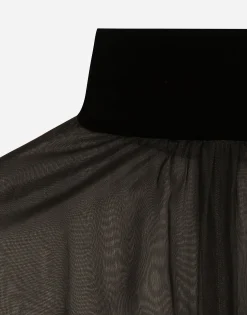 Short wool crepe and organza dress