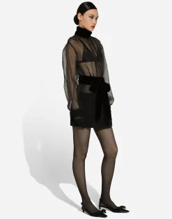 Short wool crepe and organza dress