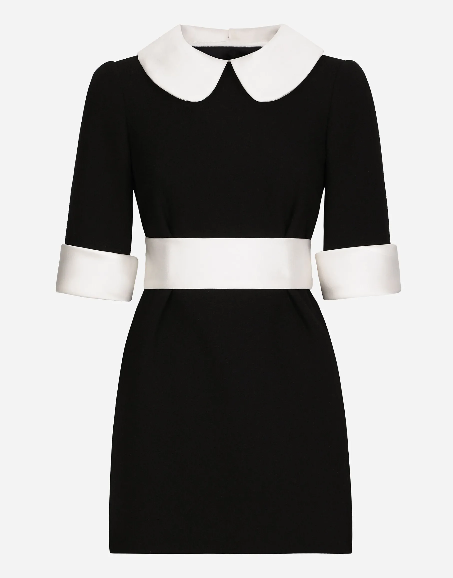 Short wool crepe dress with satin details
