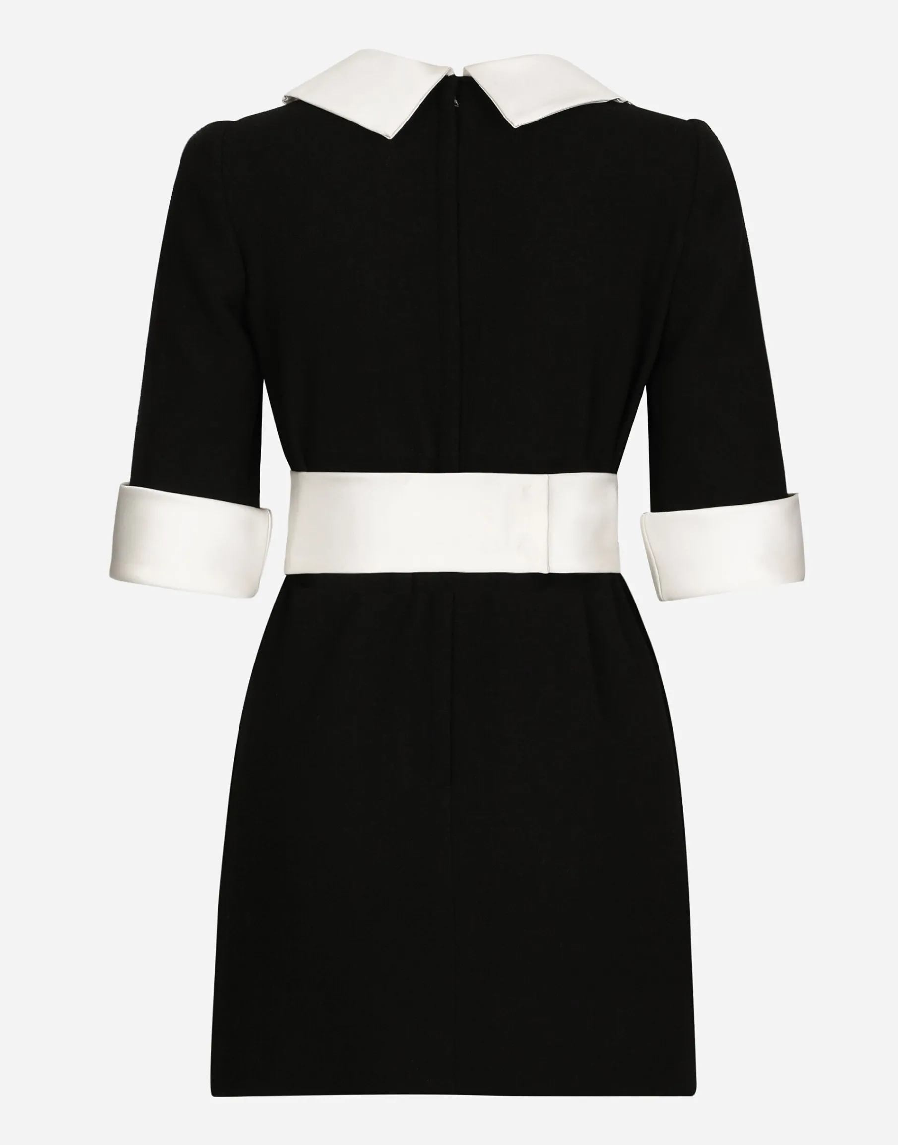 Short wool crepe dress with satin details