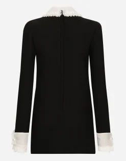 Short wool crepe dress with organza shirt front