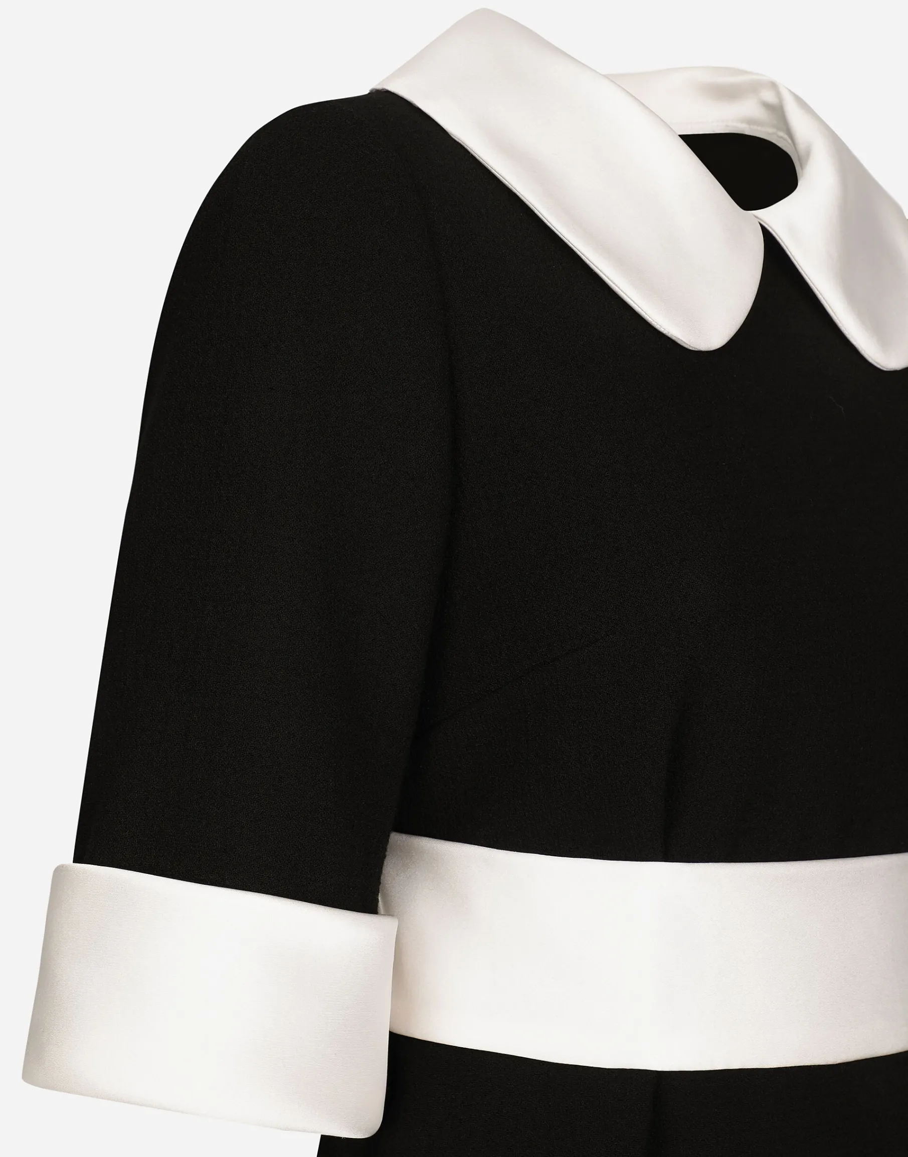Short wool crepe dress with satin details