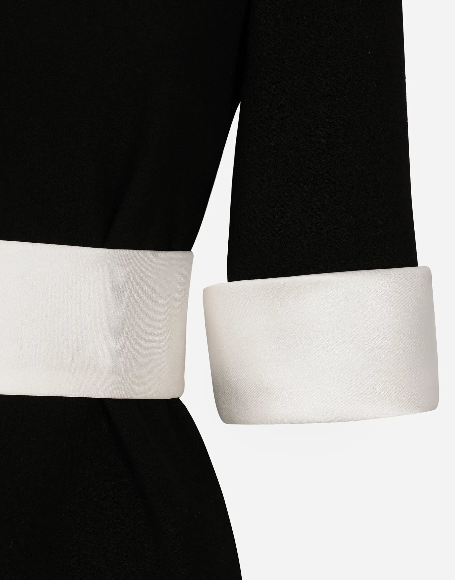Short wool crepe dress with satin details