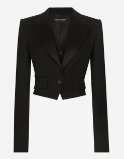 Short wool gabardine jacket with vest