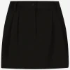 Short wool gabardine tuxedo skirt