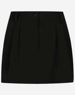 Short wool gabardine tuxedo skirt