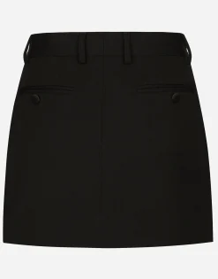 Short wool gabardine tuxedo skirt