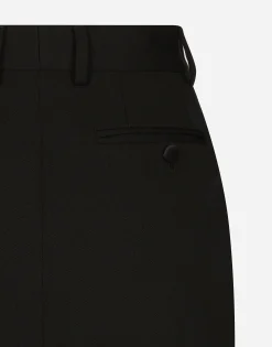 Short wool gabardine tuxedo skirt
