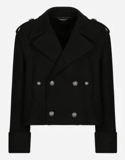 Short wool military-style coat