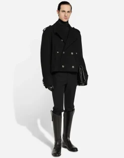 Short wool military-style coat