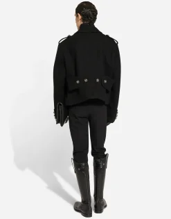 Short wool military-style coat