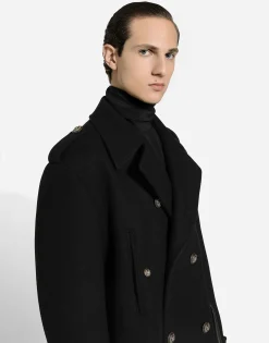 Short wool military-style coat
