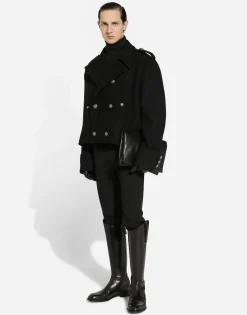 Short wool military-style coat