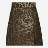 Short wool skirt with jacquard leopard design