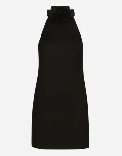 Short woolen dress with rear neckline