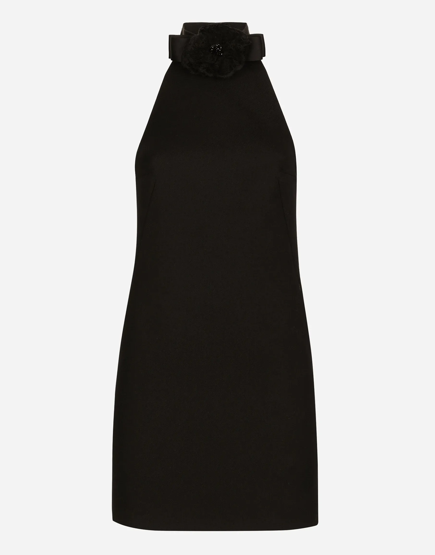Short woolen dress with rear neckline