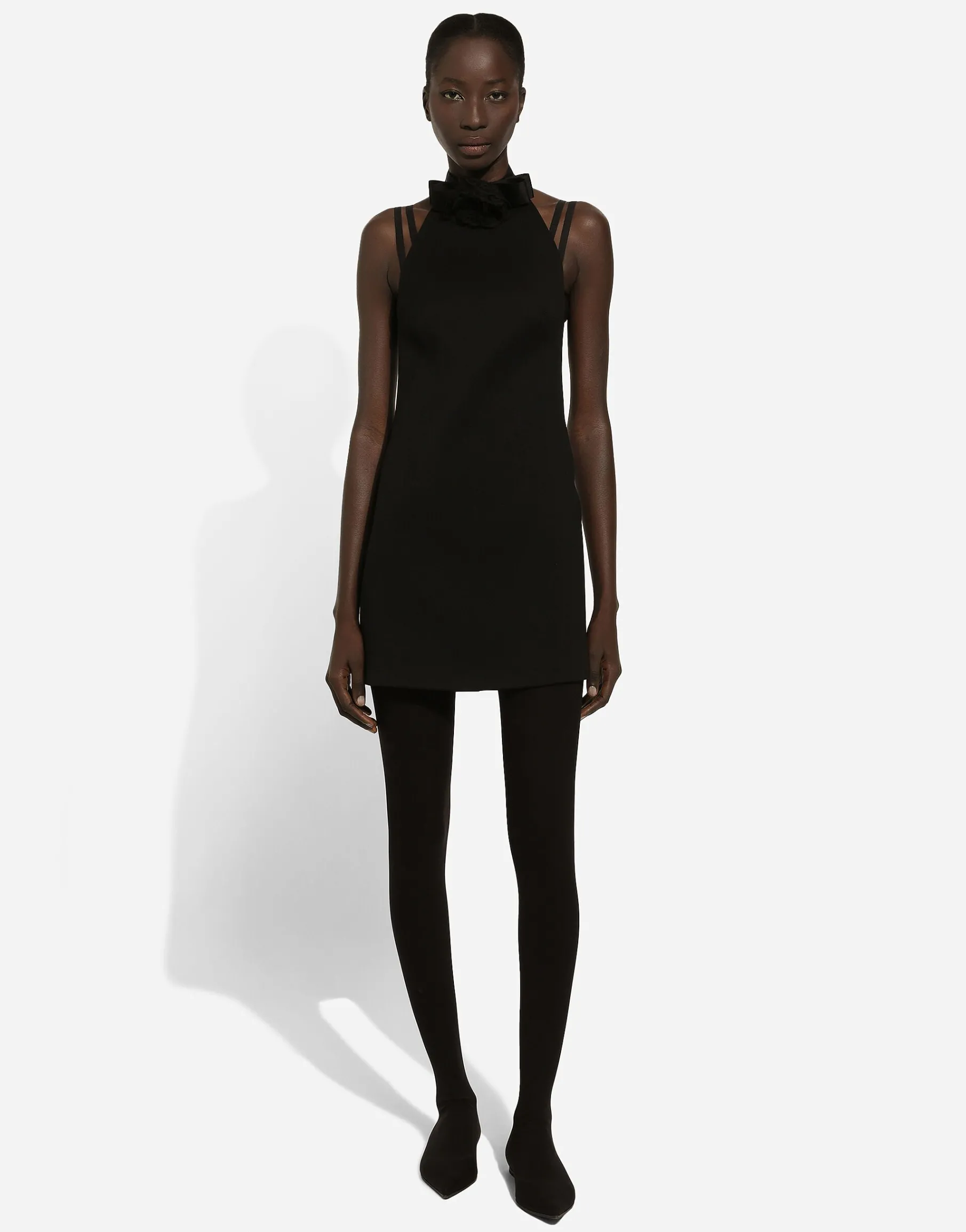 Short woolen dress with rear neckline