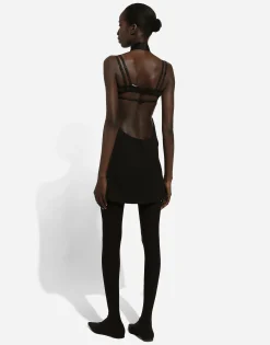 Short woolen dress with rear neckline