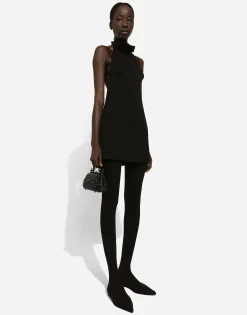 Short woolen dress with rear neckline