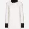 Short woolen dress with satin details