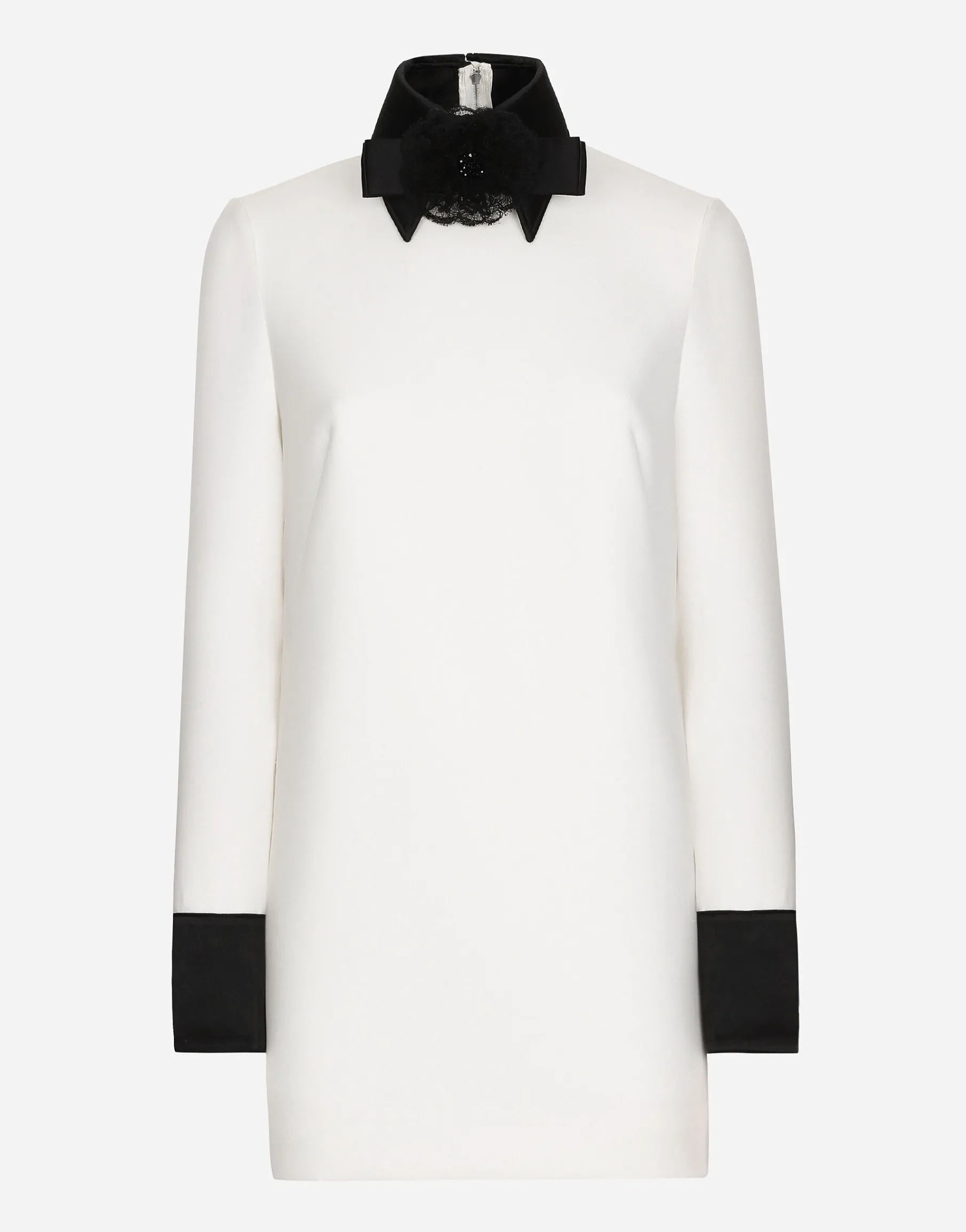 Short woolen dress with satin details