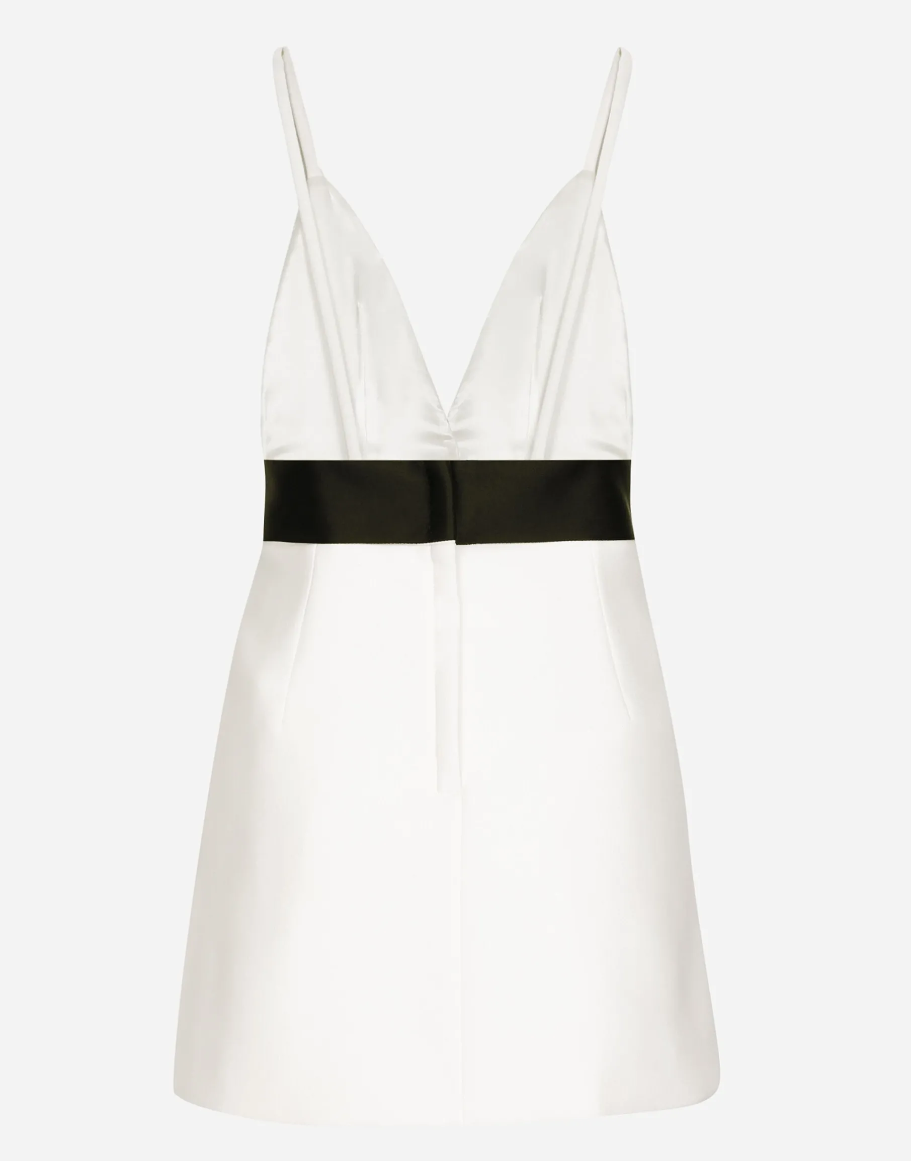 Short woolen dress with satin belt and straps