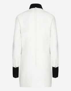 Short woolen dress with satin details