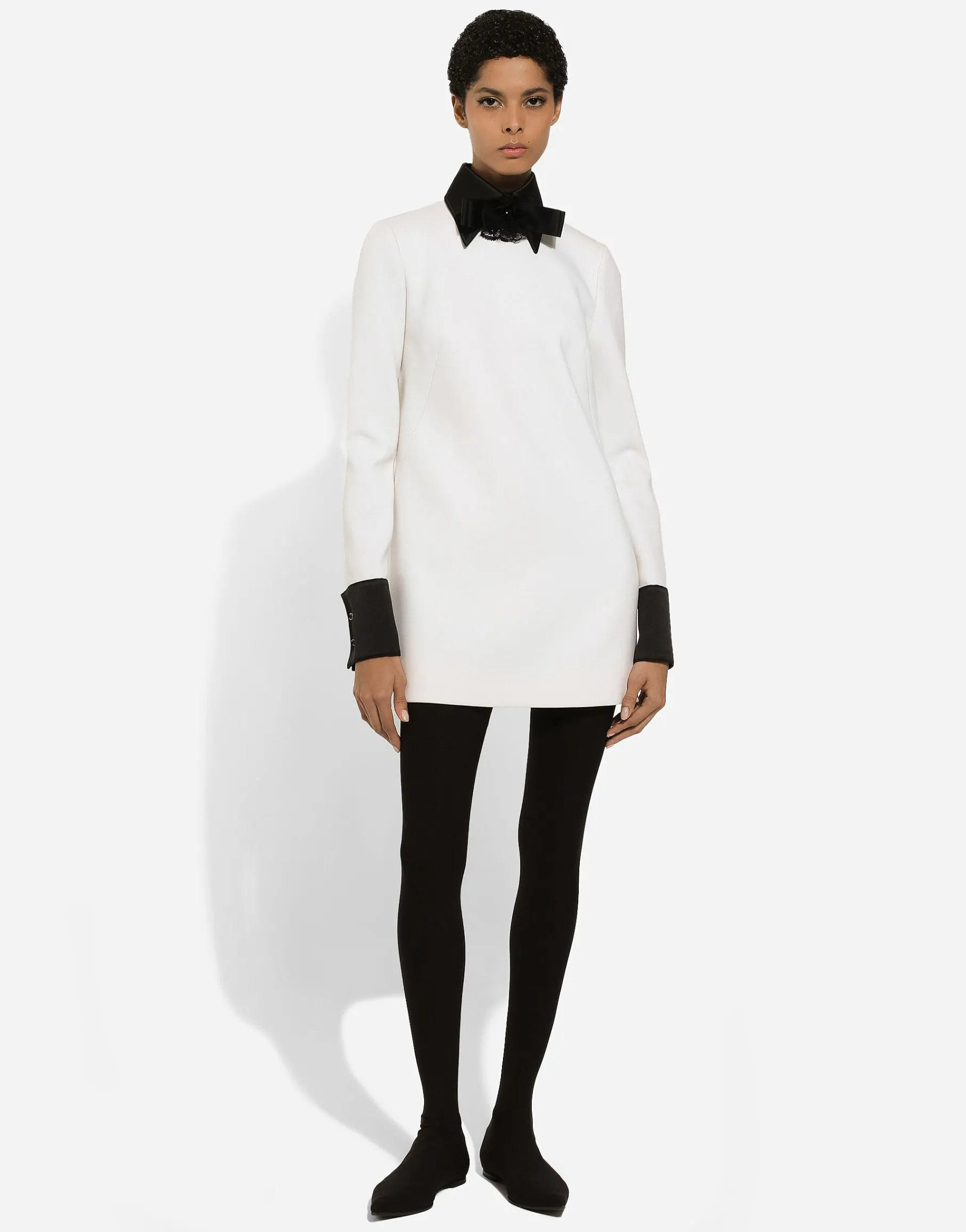 Short woolen dress with satin details