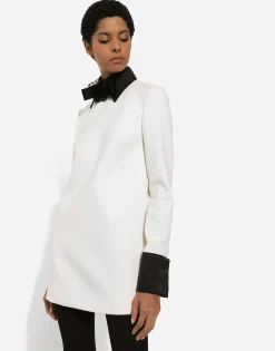 Short woolen dress with satin details