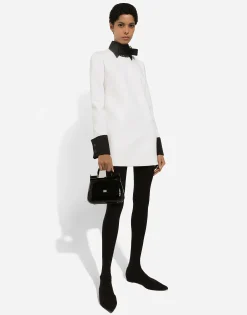 Short woolen dress with satin details