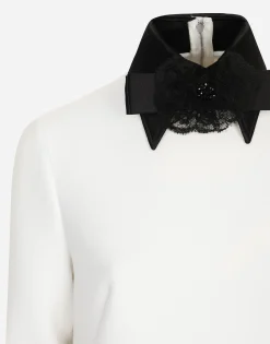 Short woolen dress with satin details
