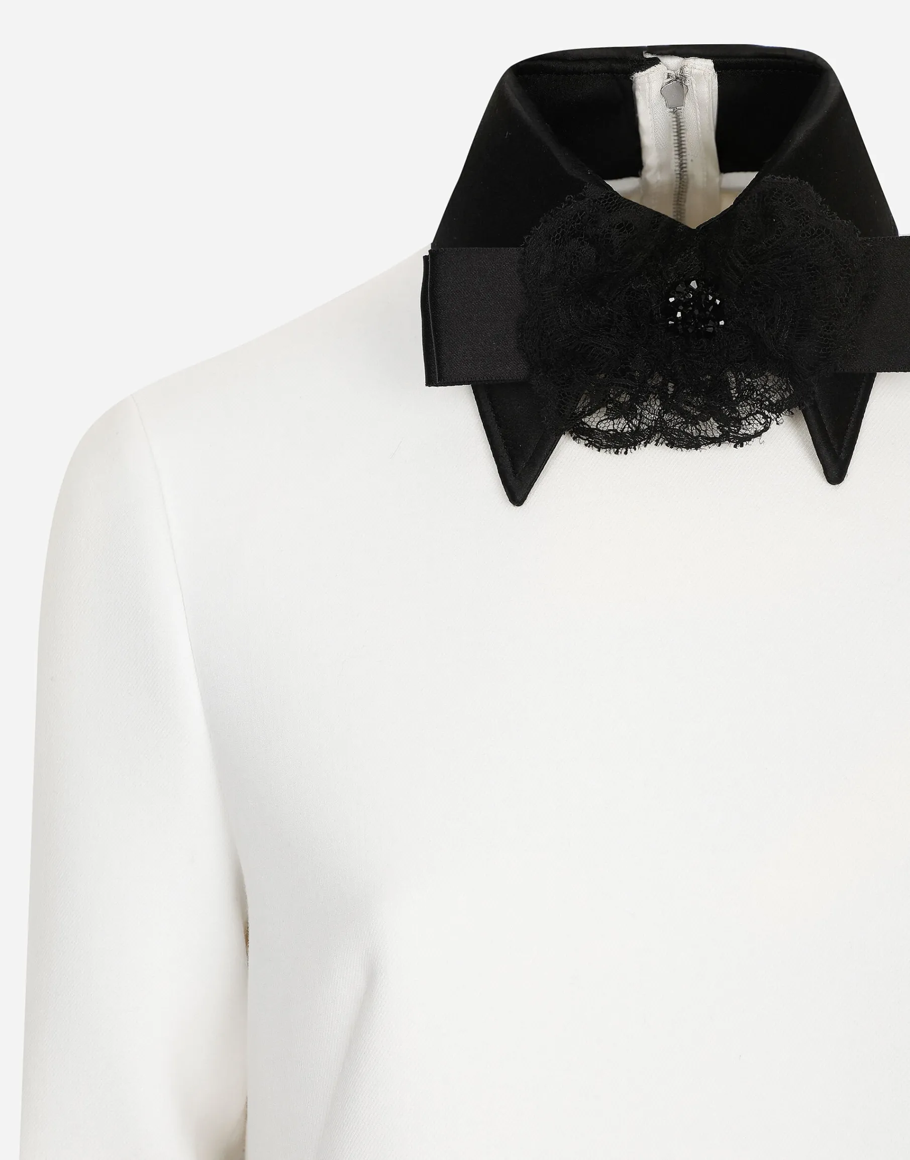 Short woolen dress with satin details