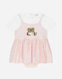 Short-sleeved dress with all-over logo-print
