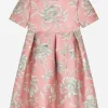 Short-sleeved floral cloque dress