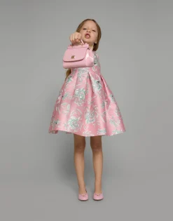 Short-sleeved floral cloque dress