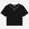 Short-sleeved jersey T-shirt with rhinestones