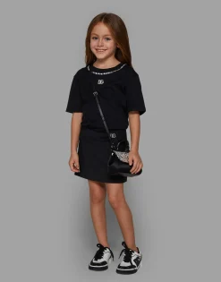 Short-sleeved jersey T-shirt with rhinestones