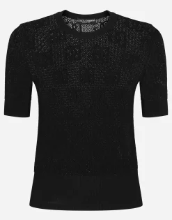 Short-sleeved lace-stitch sweater with DG logo