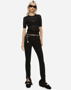 Short-sleeved lace-stitch sweater with DG logo