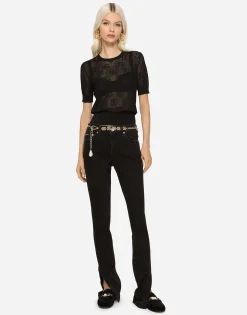 Short-sleeved lace-stitch sweater with DG logo