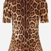 Short-sleeved leopard-print cady top