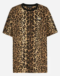 Short-sleeved leopard-print jersey T-shirt