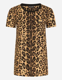 Short-sleeved leopard-print jersey T-shirt