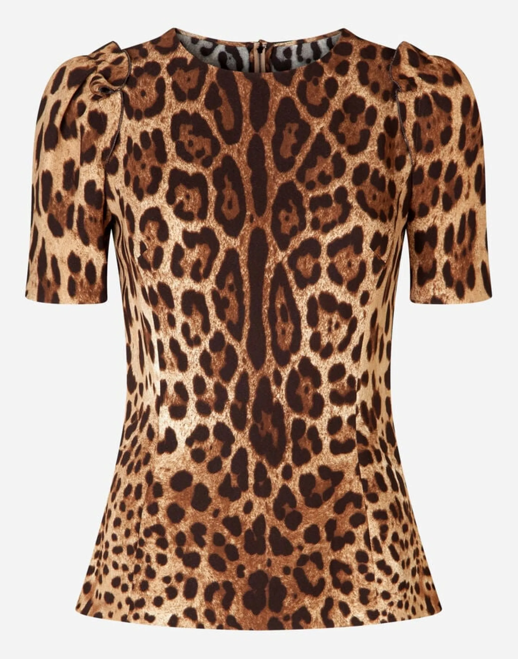 Short-sleeved leopard-print cady top